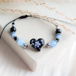Forget-Me-Not Bracelet with Black Tourmaline and Aquamarine