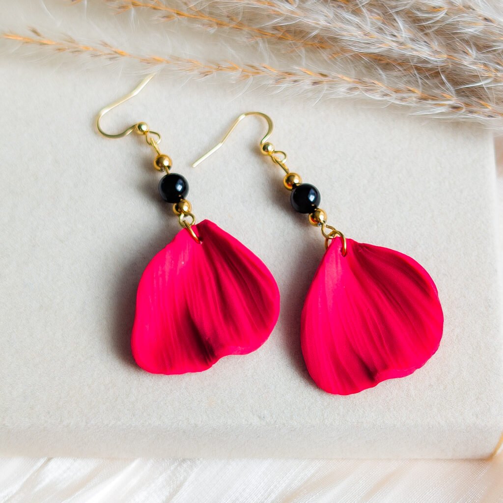 Red Clay Earrings with Black Tourmaline