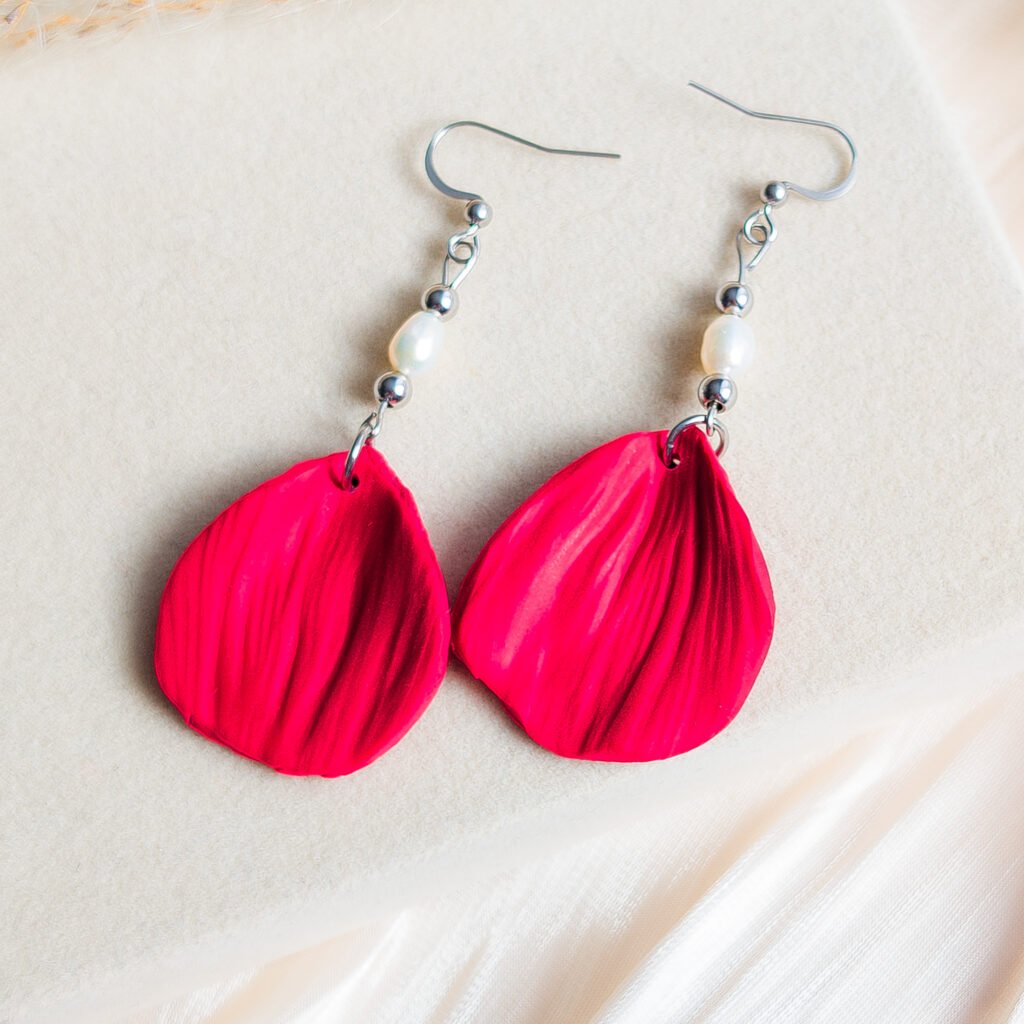 Red Clay Earrings with Freshwater Pearl