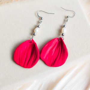 Red Clay Earrings with Freshwater Pearl