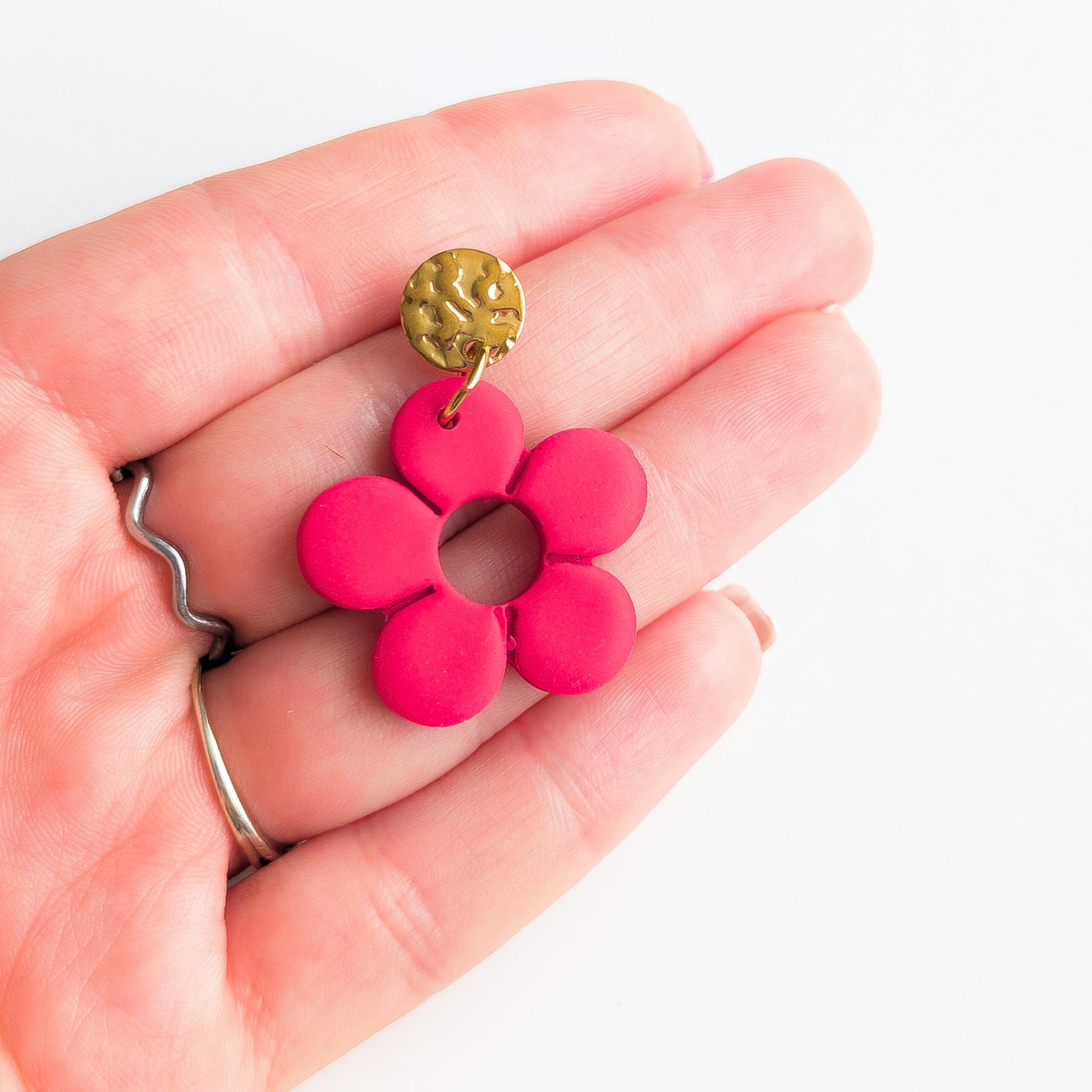 Red Polymer Clay Flower Earrings - Image 2
