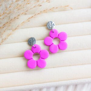 Pink Polymer Clay Flower Earrings