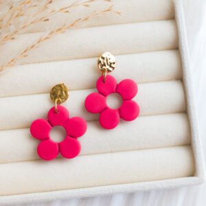 Red Polymer Clay Flower Earrings