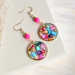 Colourful Shell and Volcanic Lava Earrings
