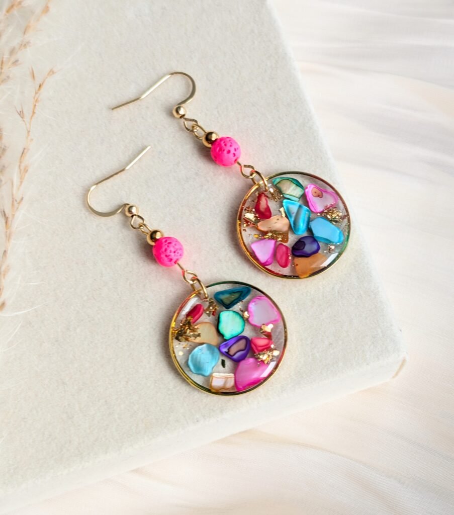 Colourful Shell and Volcanic Lava Earrings