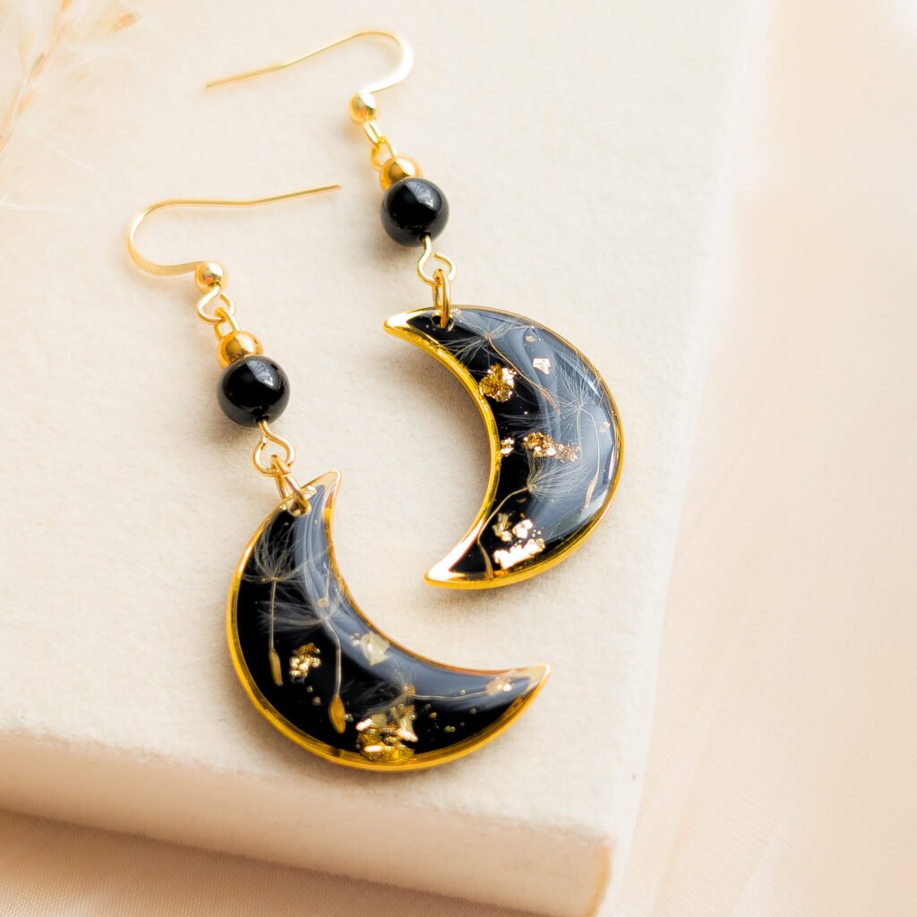 Elegant Dandelion Seed Earrings with Black Tourmaline