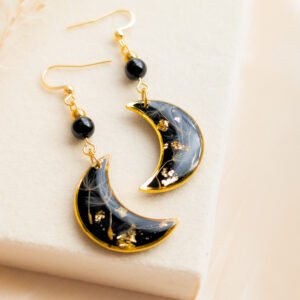 Elegant Dandelion Seed Earrings with Black Tourmaline