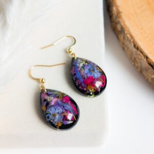 Black Floral Teardrop Earrings