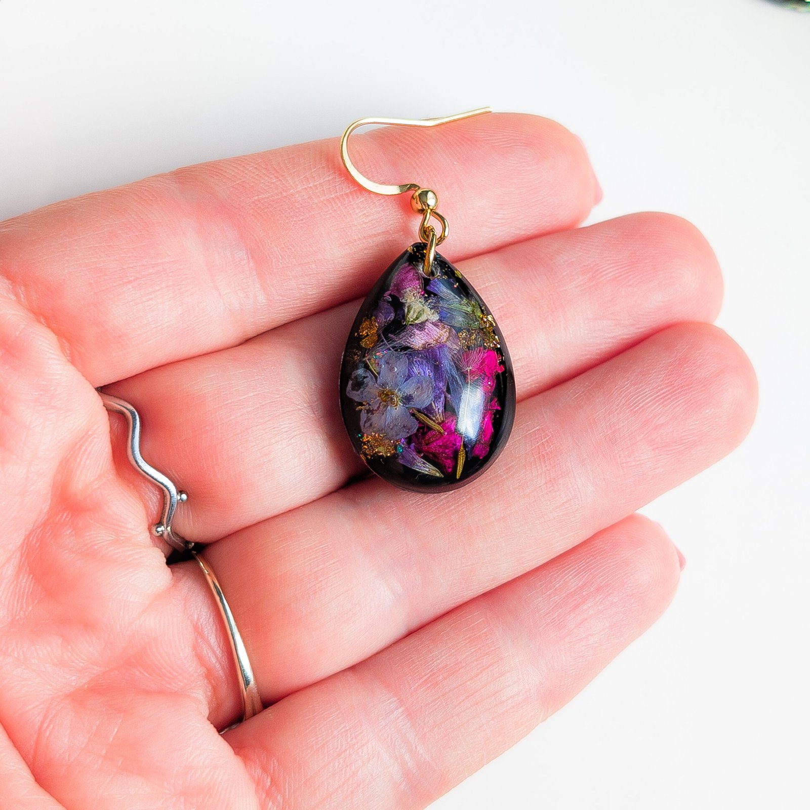 Black Floral Teardrop Earrings - Image 2