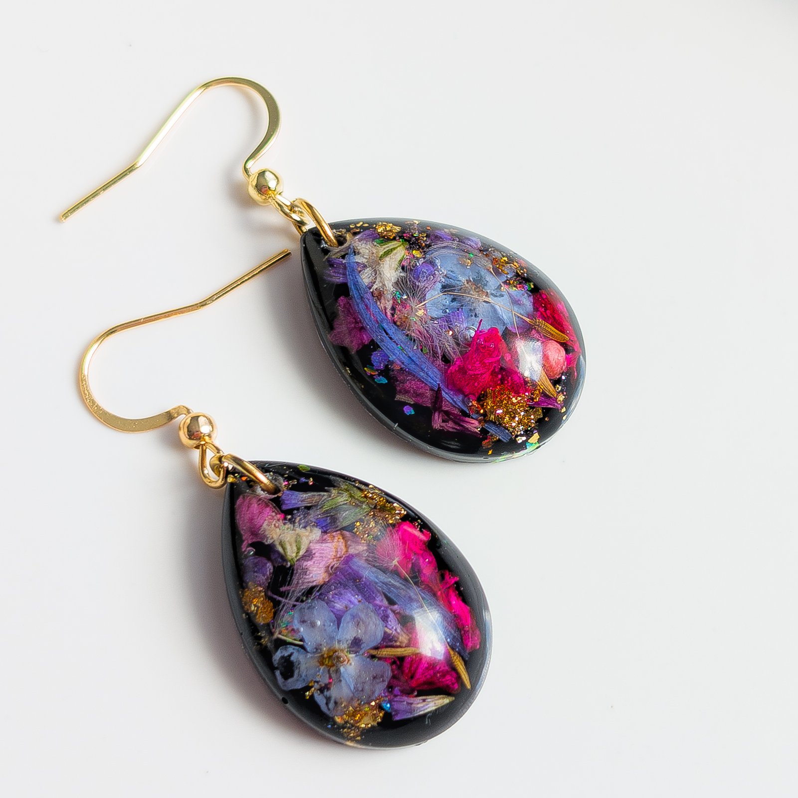 Black Floral Teardrop Earrings - Image 3