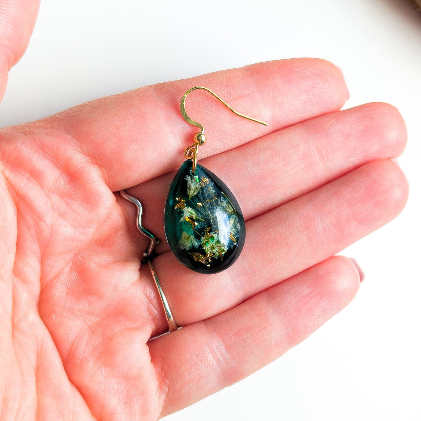 Dandelion Flower Teardrop Earrings - Image 2