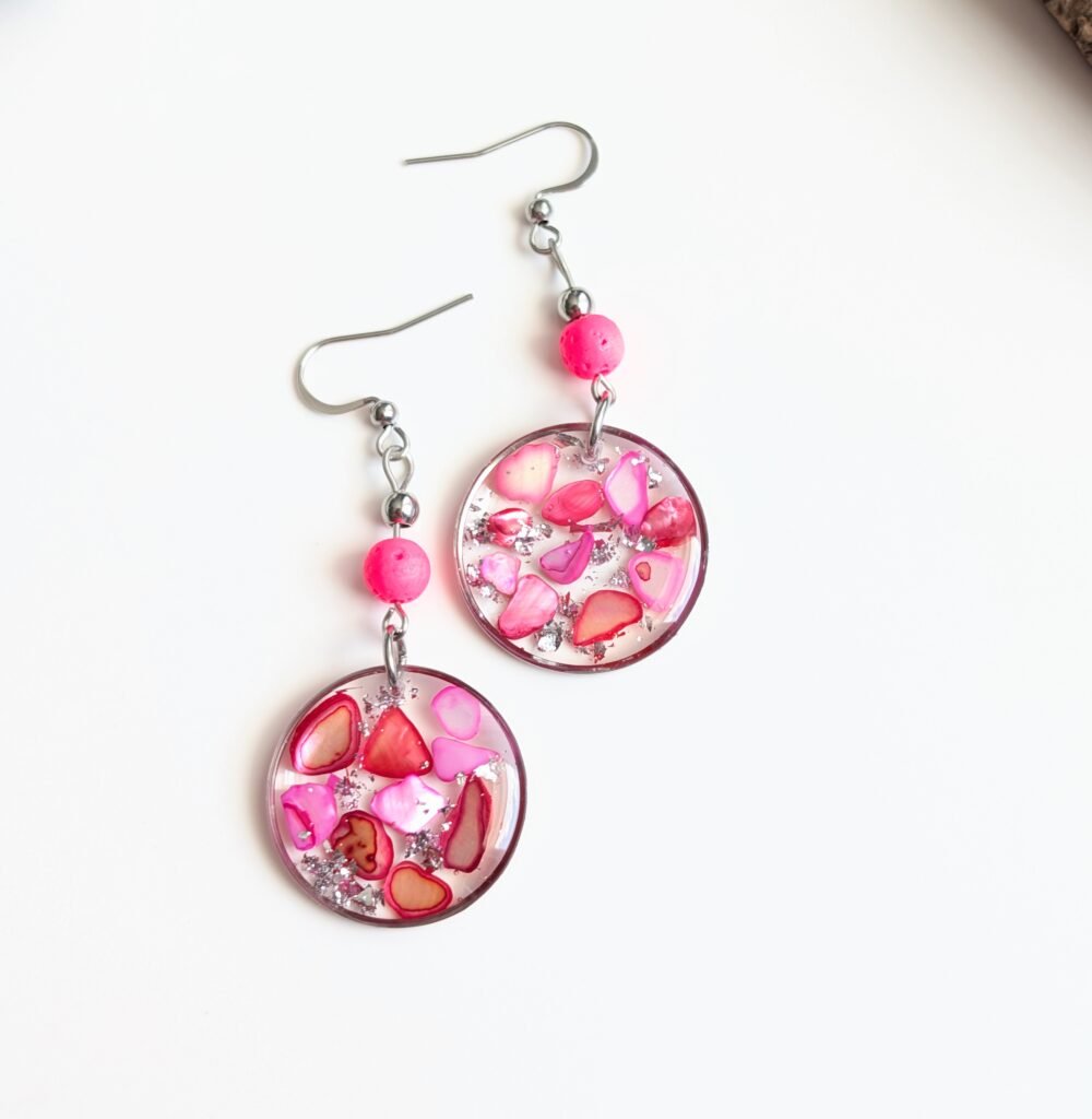 Neon Shell and Lava Stone Drop Earrings