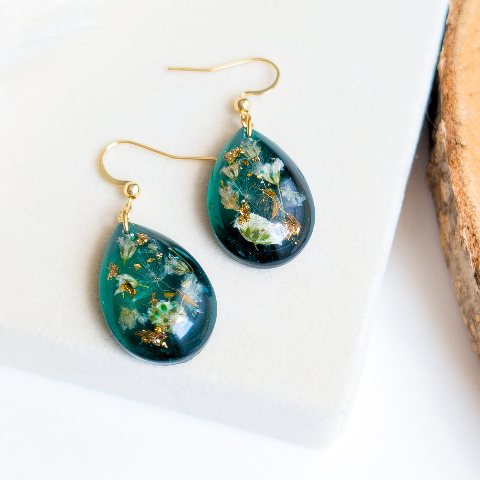 Dandelion Flower Teardrop Earrings