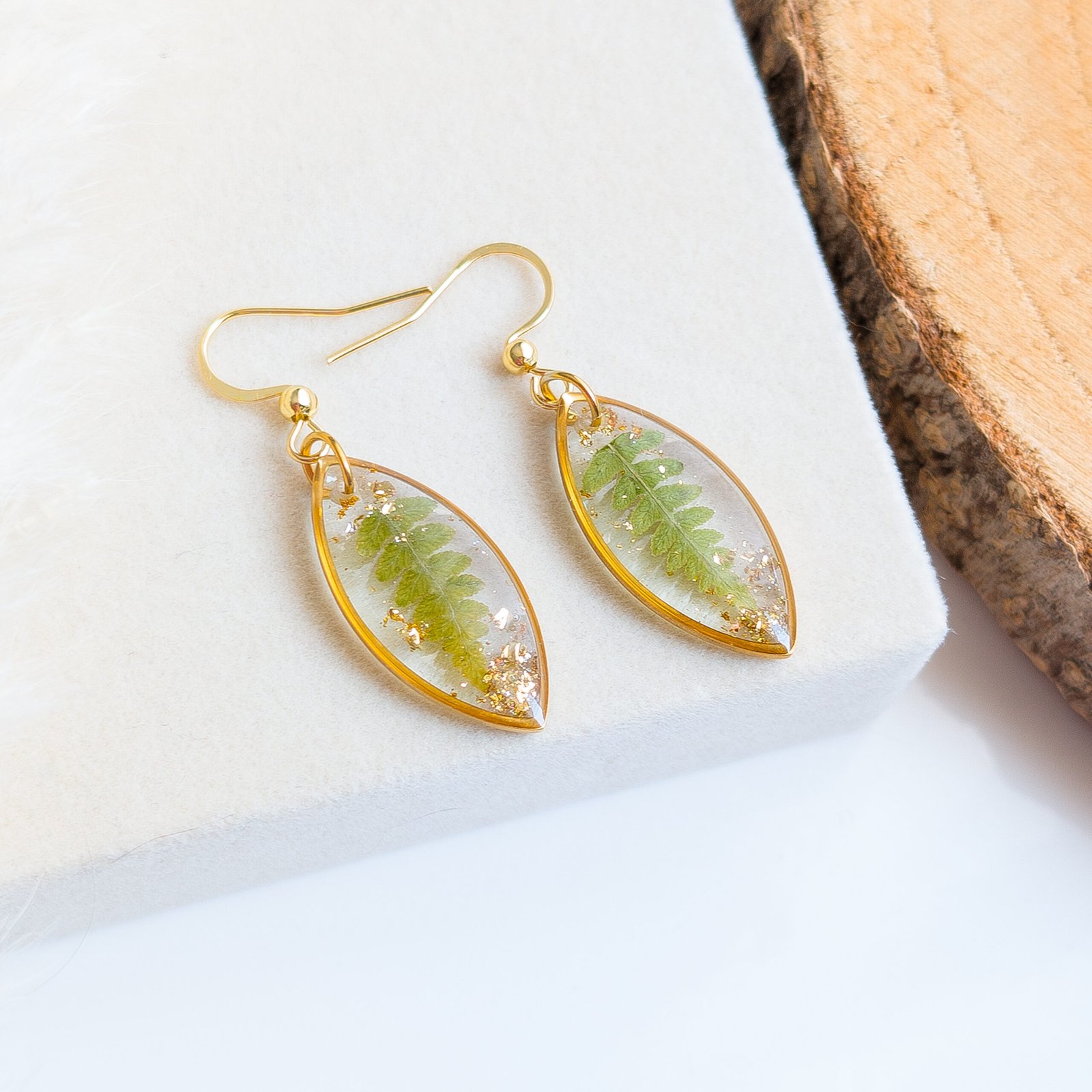Gold Fern Leaf Drop Earrings