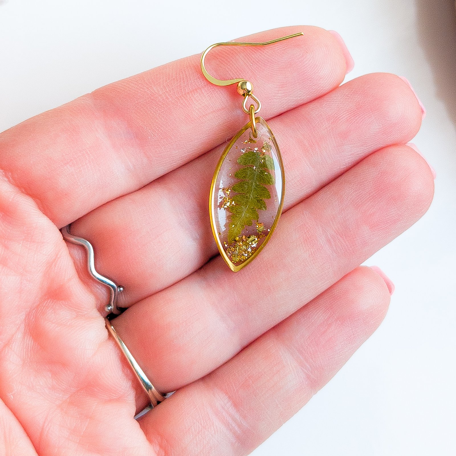 Gold Fern Leaf Drop Earrings - Image 2