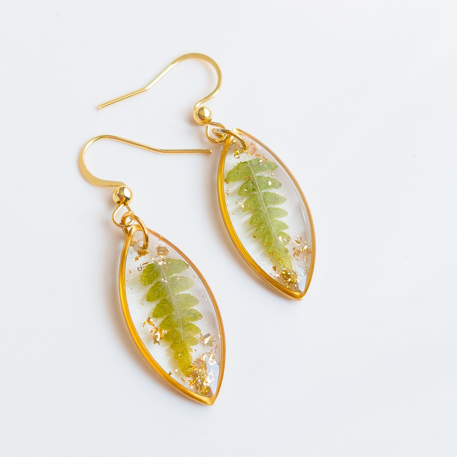 Gold Fern Leaf Drop Earrings - Image 3