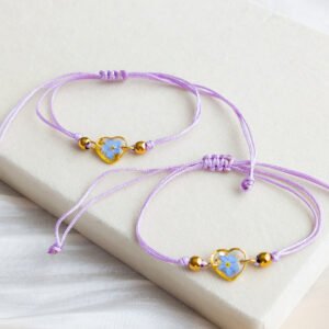 Mother and Daughter Forget-Me-Not Heart Bracelets