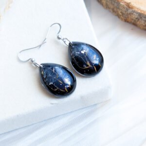 Black Dandelion Seed Drop Earrings