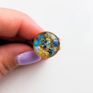 Blue Floral Adjustable Ring