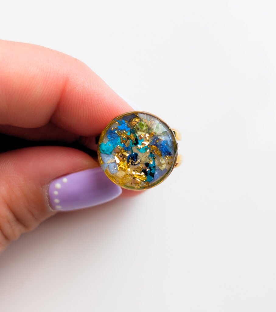 Blue Floral Adjustable Ring