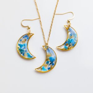 Azure Moon Dried Flower Earrings & Necklace