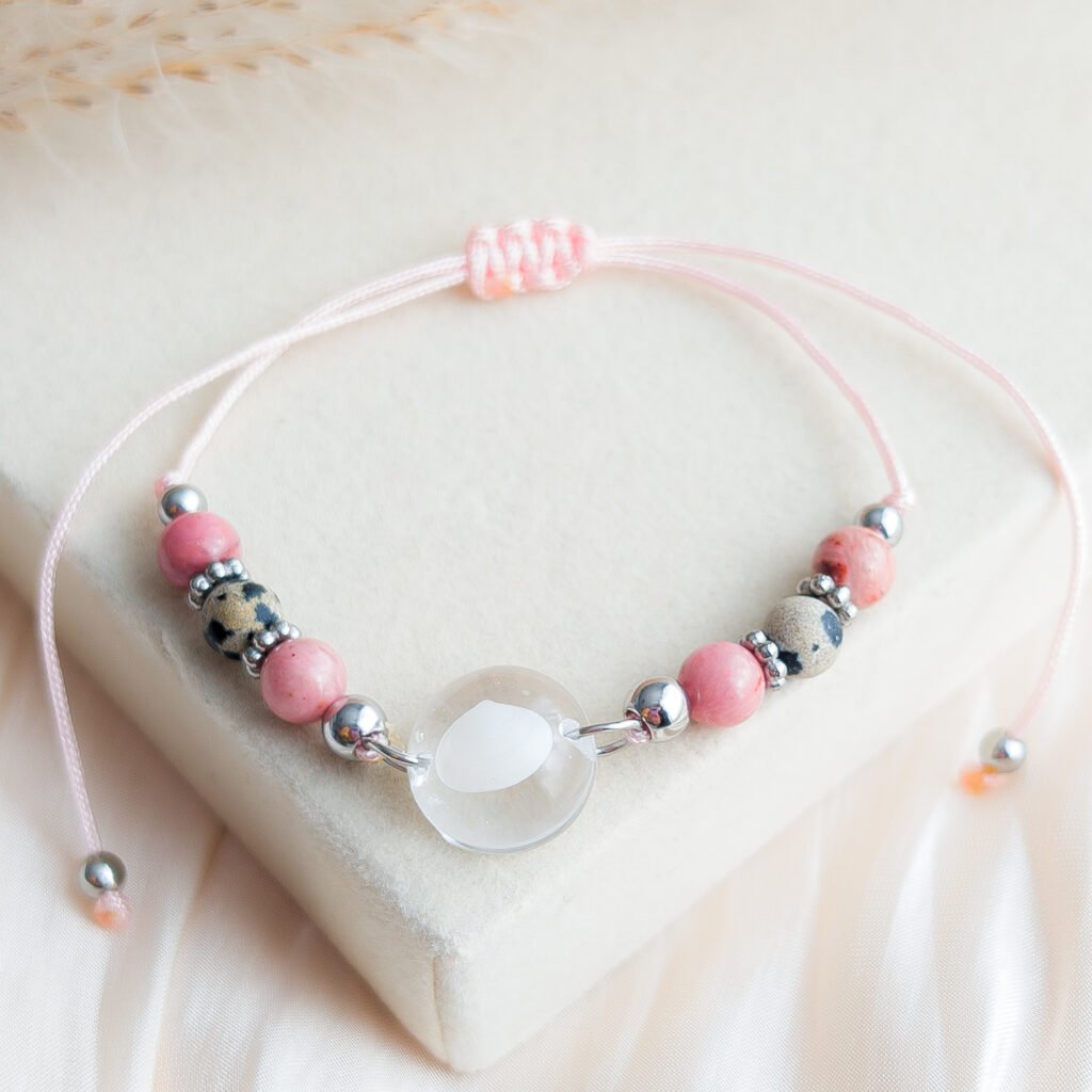 Rhodonite & Dalmatian Jasper Shell Bracelet