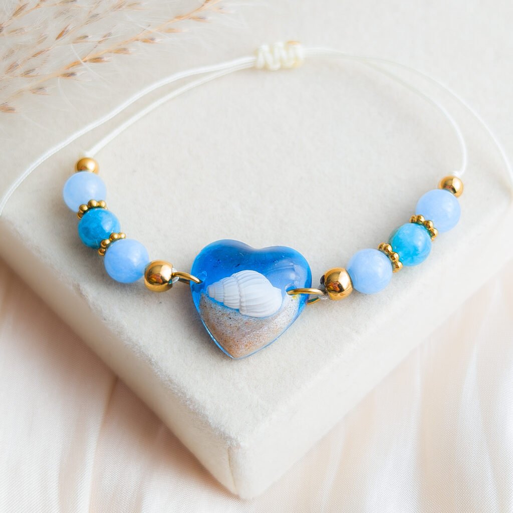 Aquamarine & Apatite Shell Bracelet