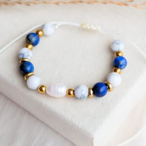 Freshwater Pearl, Howlite & Lapis Lazuli Bracelet