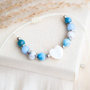 Freshwater Pearl Heart Bracelet with Aquamarine, Apatite & Howlite