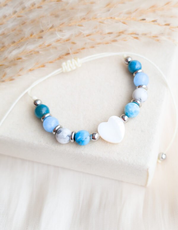 Freshwater Pearl Heart Bracelet with Aquamarine, Apatite & Howlite