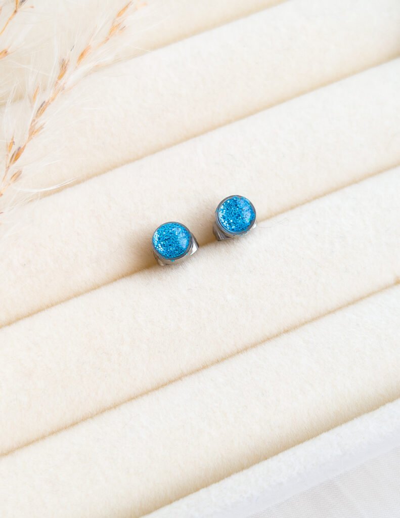 Blue Glitter Stud Earrings