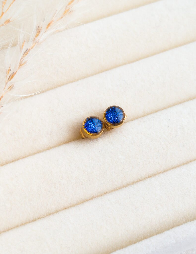 Dark Blue Glitter Stud Earrings