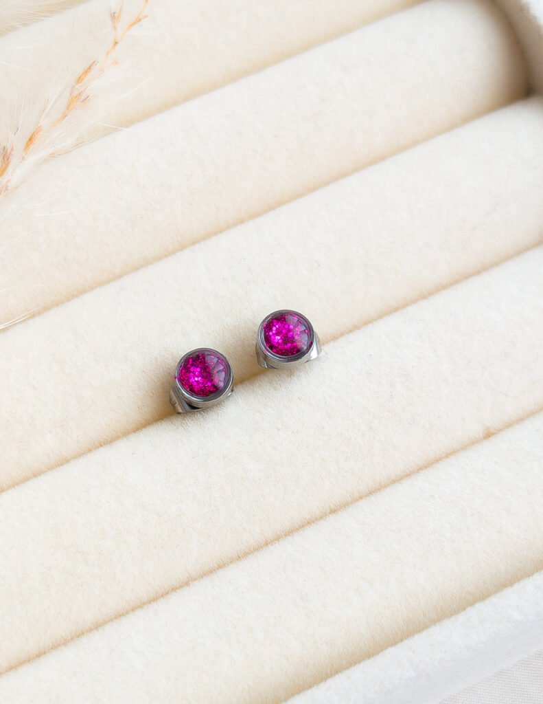 Magenta Glitter Stud Earrings