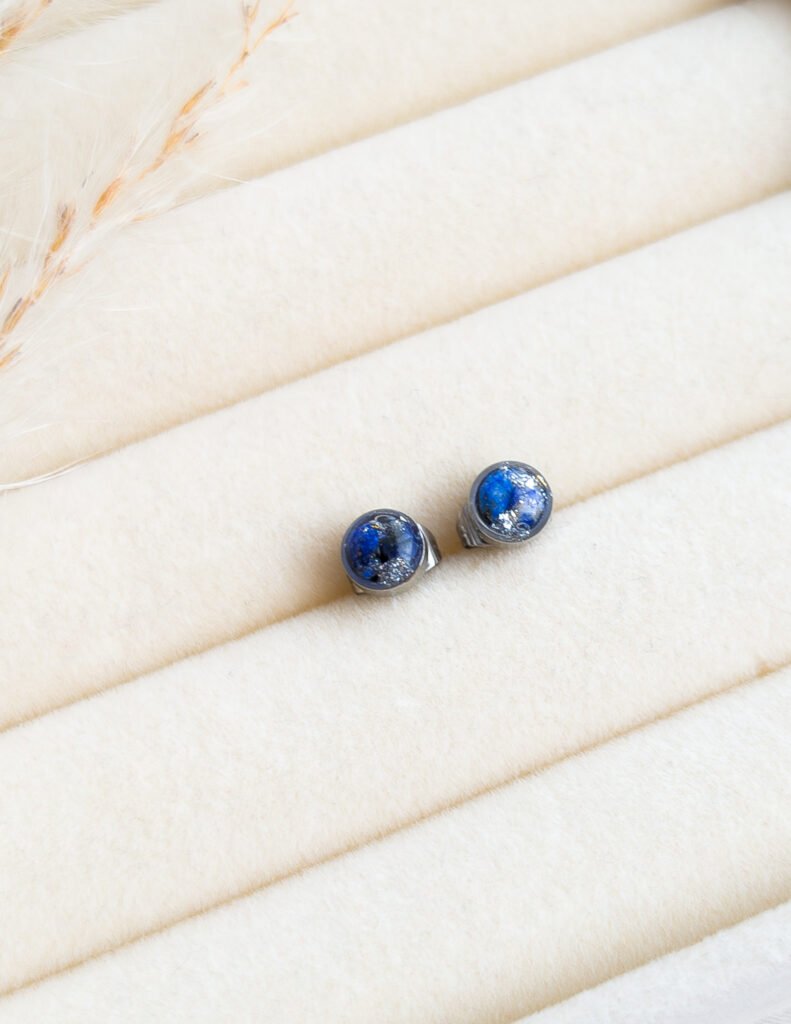 Lapis Lazuli & Silver Foil Stud Earrings