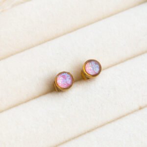 Iridescent Pink Glitter Stud Earrings