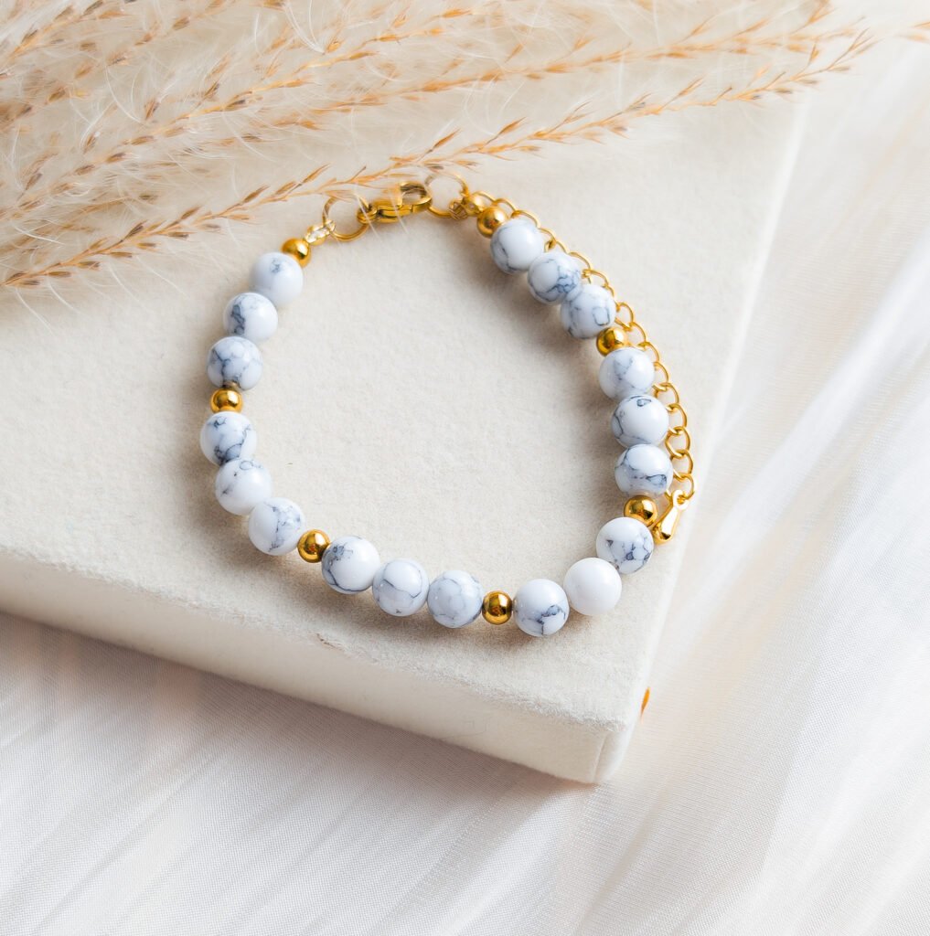 Howlite Bracelet with Gold-Tone Stainless Steel Details