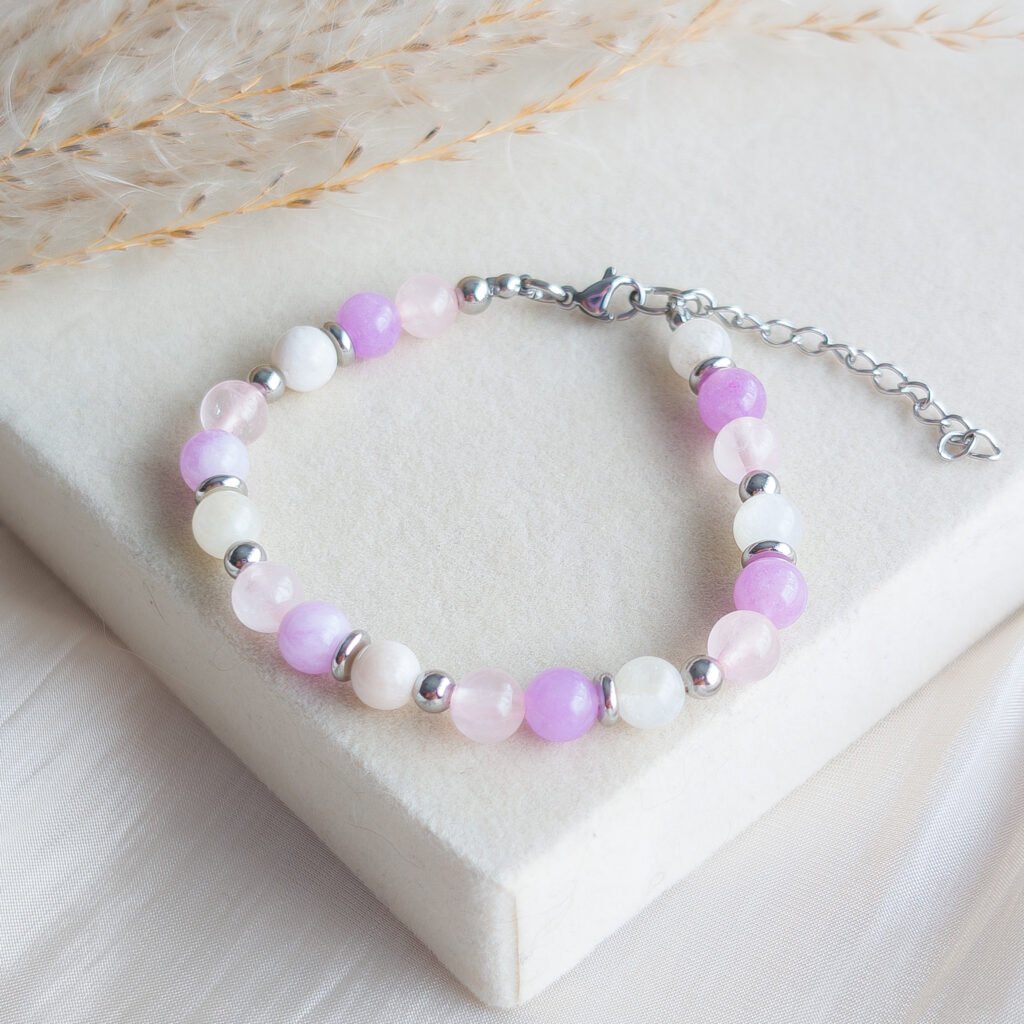 Rose Quartz, Moonstone & Lavender Amethyst Bracelet