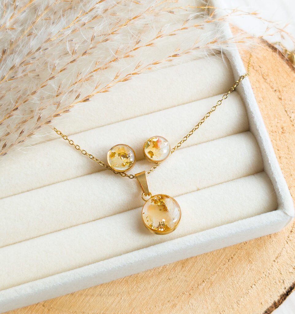 Citrine Resin Necklace & Earrings Set