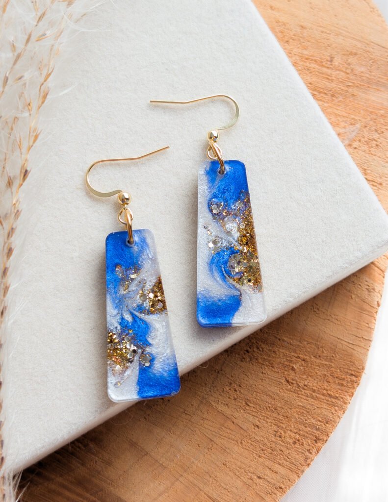 Blue Mica & Gold Glitter Resin Earrings