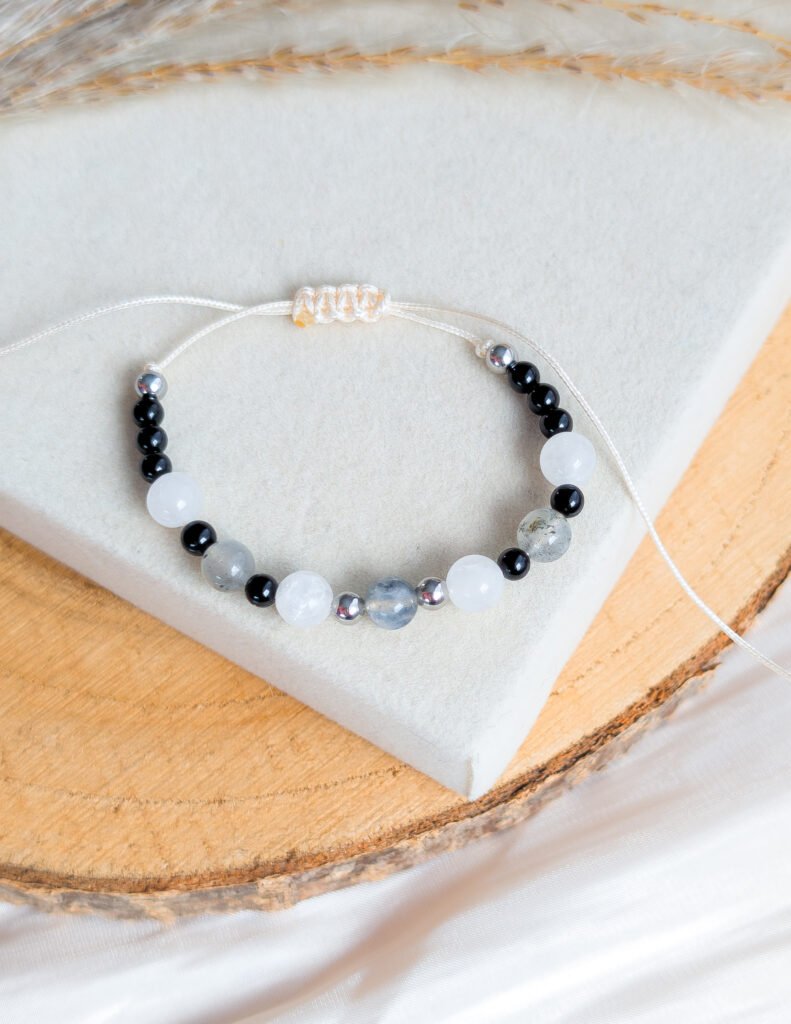 Labradorite, White Quartz, and Black Tourmaline Bracelet