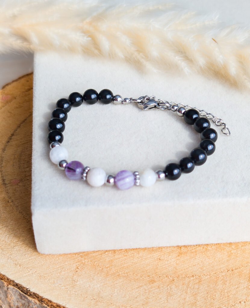Moonstone Amethyst Black Tourmaline Bracelet