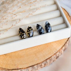 Black Tourmaline Teardrop Stud Earrings