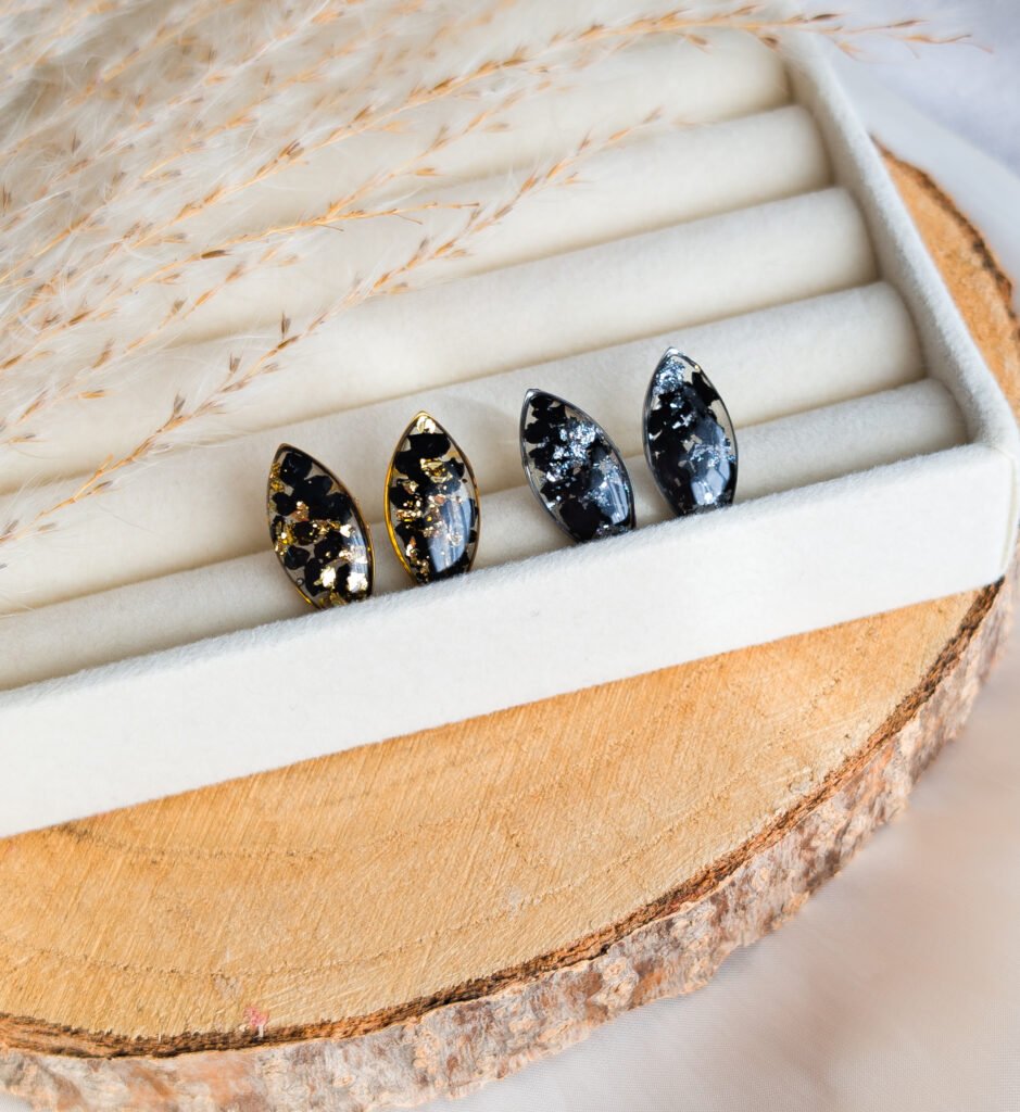 Black Tourmaline Teardrop Stud Earrings