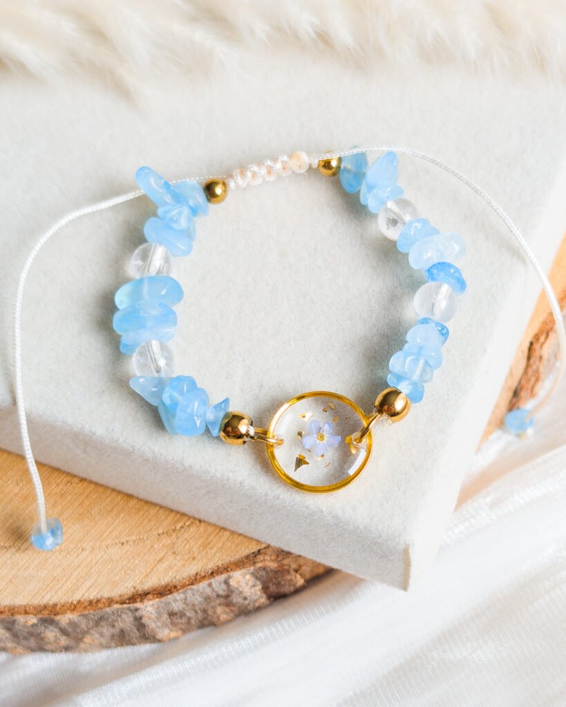 Forget-Me-Not, Aquamarine & Clear Quartz Bracelet