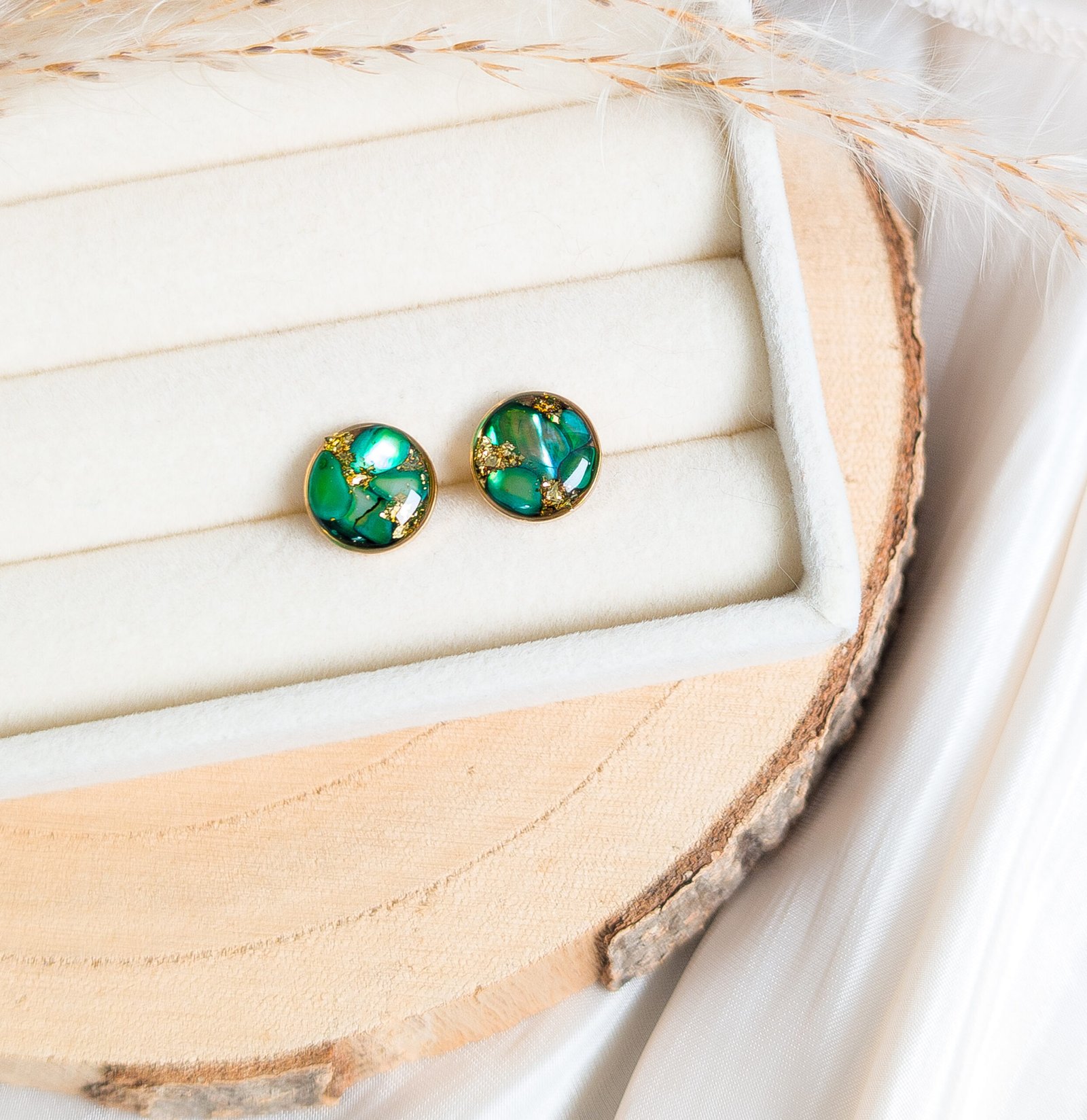 Green Shell Stud Earrings - Image 2