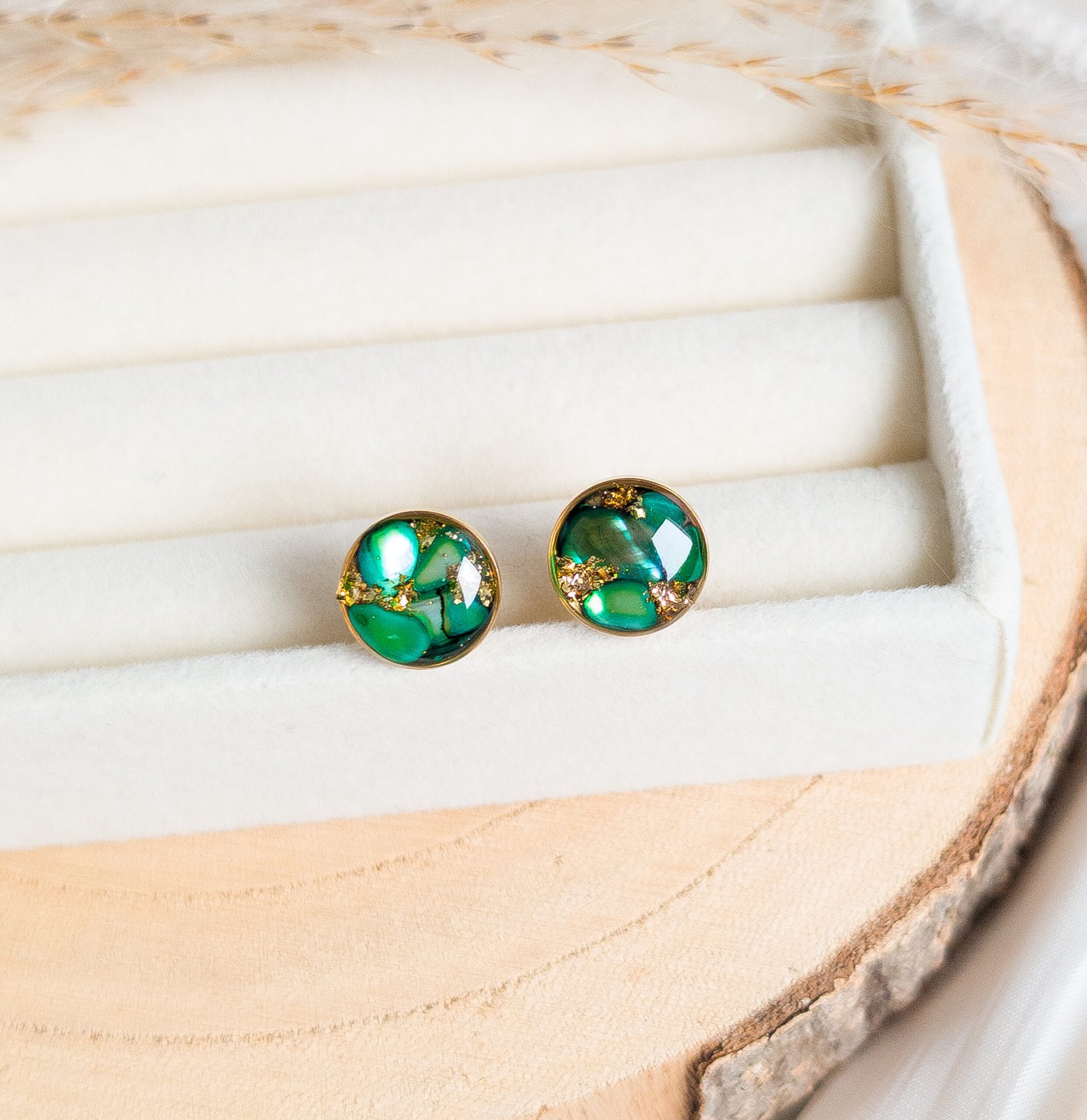 Green Shell Stud Earrings
