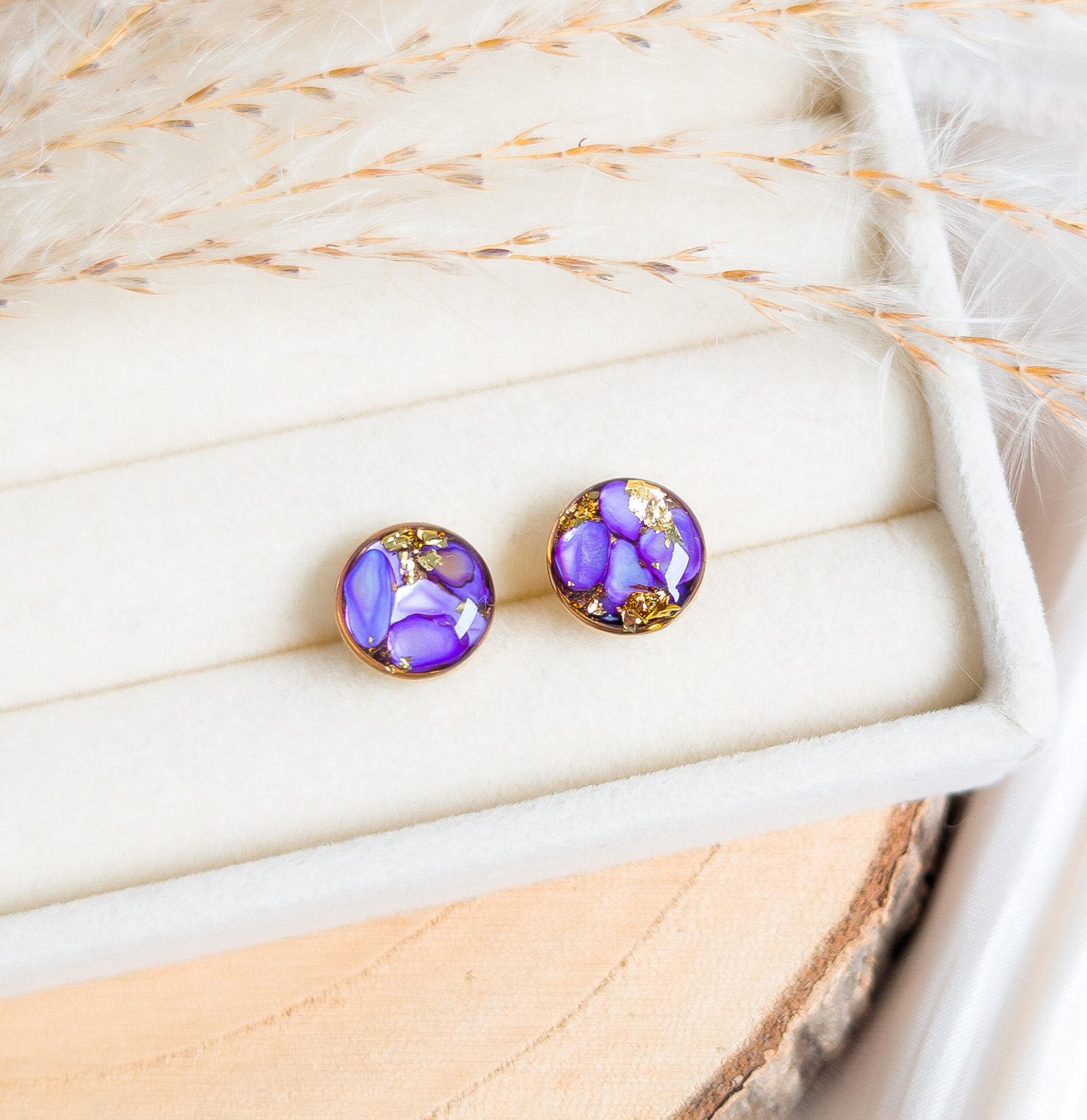 Purple Shell Stud Earrings - Image 2