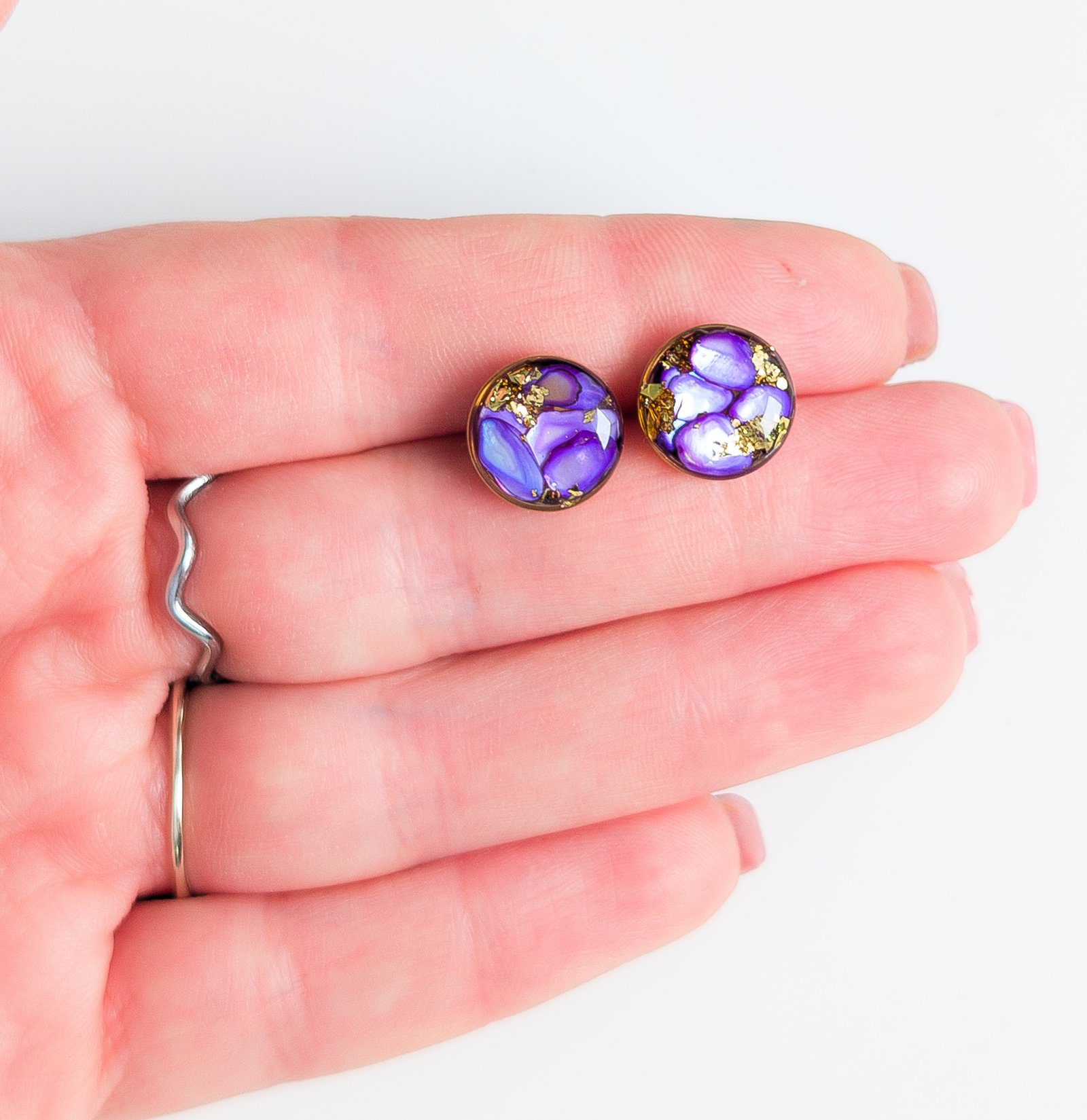 Purple Shell Stud Earrings - Image 3