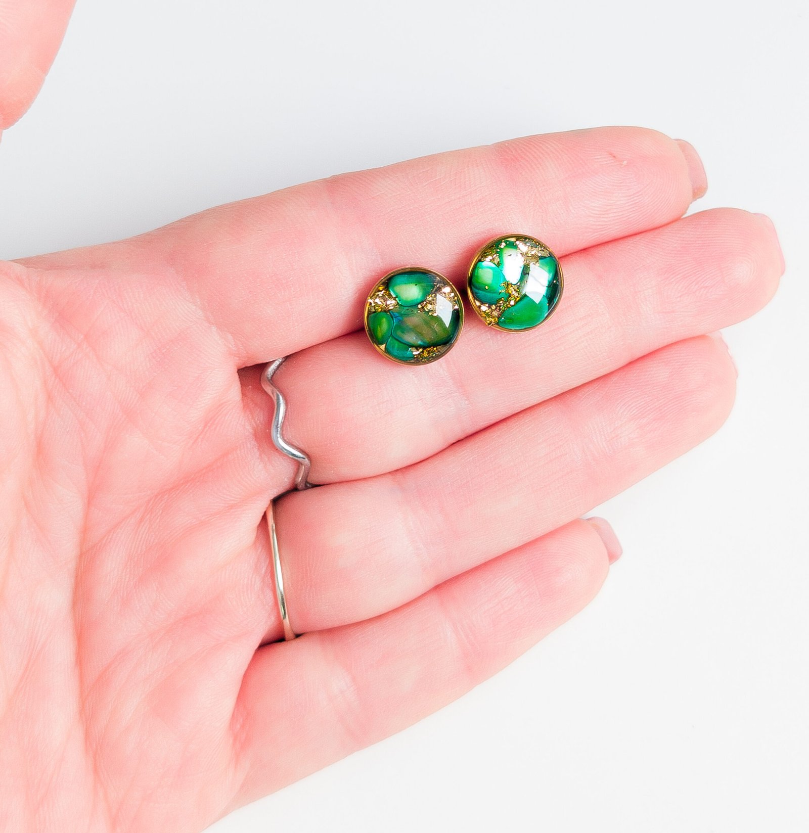 Green Shell Stud Earrings - Image 3