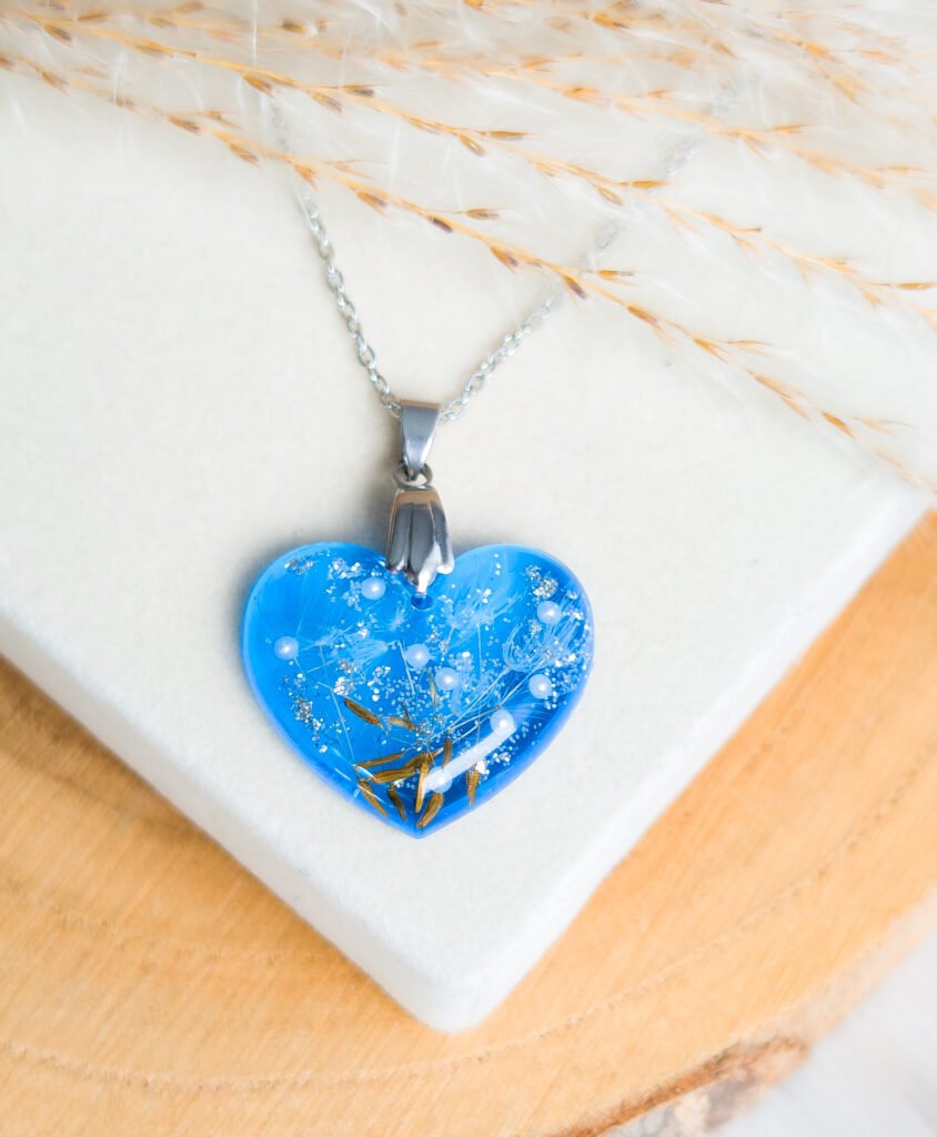 Blue Dandelion Heart Necklace